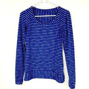 Athleta Womens Top Size XS Blue Striped Running Long Sleeve Shirt Thumbholes